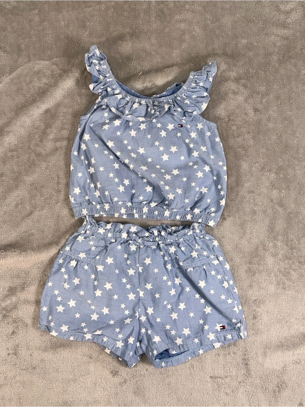 Tommy Hilfiger Light Blue & White Star Ruffle Tank + Shorts Set